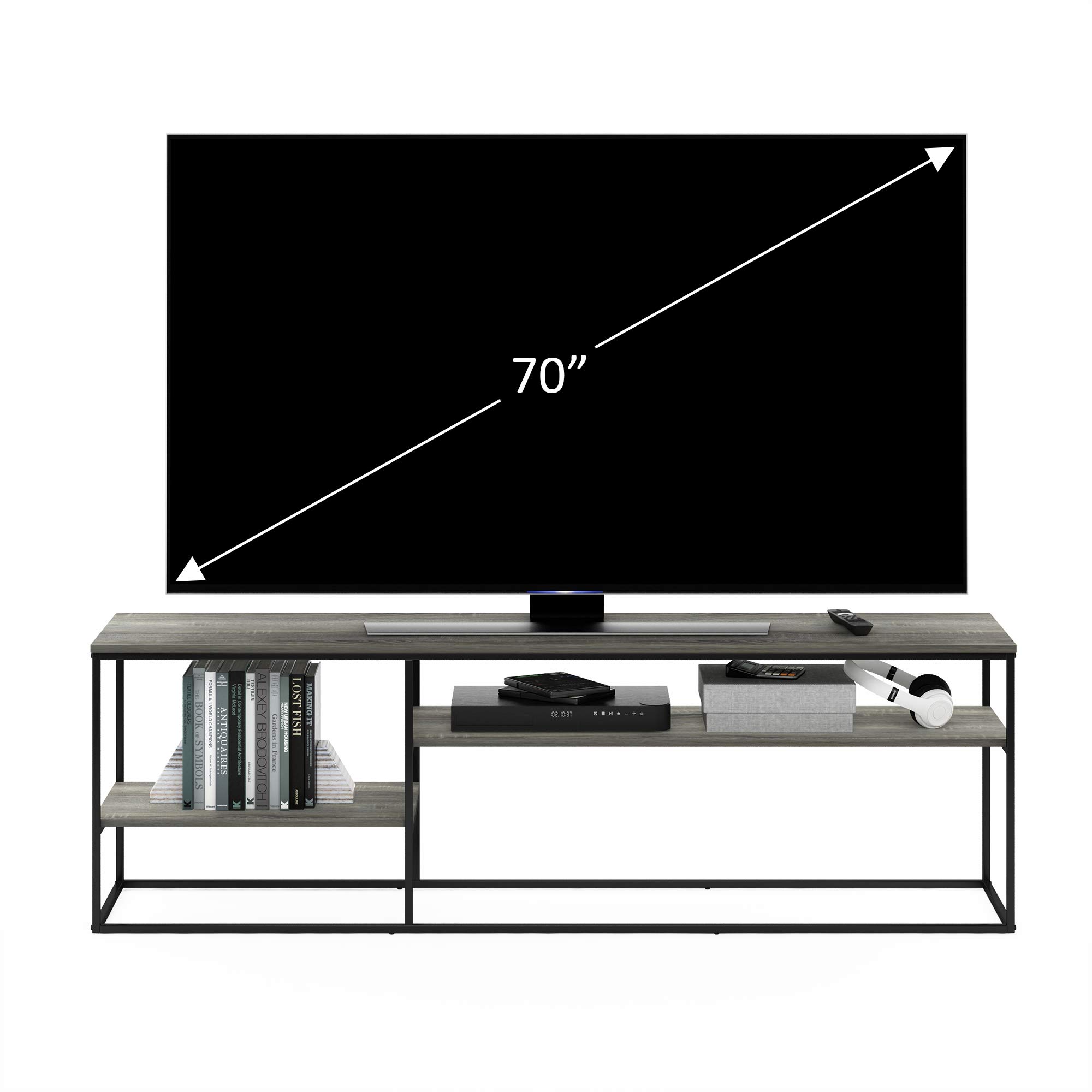 Furinno MORETTI Modern Lifestyle TV Stand, Entertainment Center for TV up to 78 Inch, for Living Room, Bedroom, Grey Oak