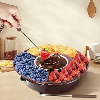 QXRSOP Electric Fondue Pot Set Chocolate Fondue Kit House Warming Gifts Ideas Electric Fondue Maker with 2 Forks Detachable Serving Trays for Melting Warming Caramel Cheese Sauce Date Night