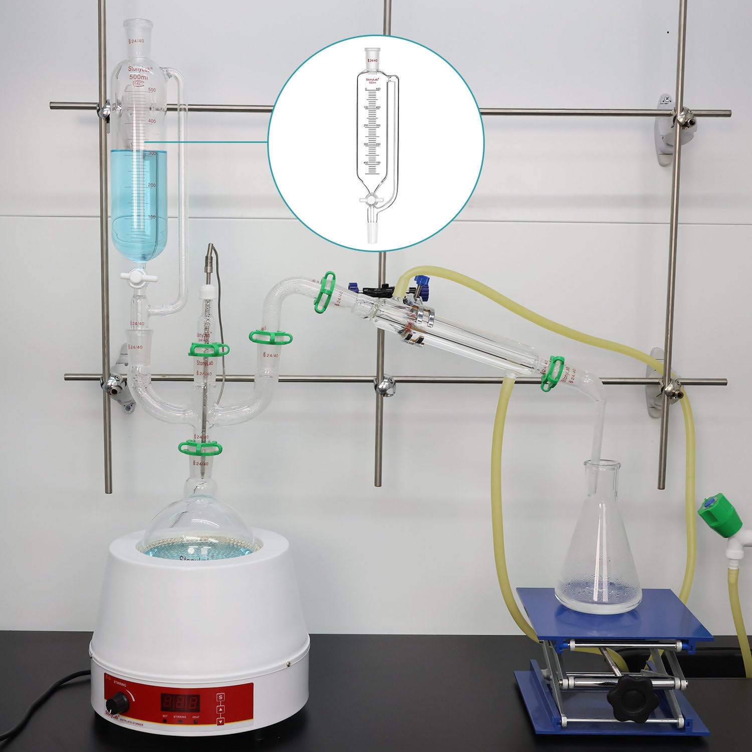 stonylab Imbuto Graduato a Pressione Bilanciata, Addition Funnel Dropping Funnel Imbuti Gocciolatori in Vetro Borosilicato con Tappo di Arresto in PTFE per Laboratorio (24/40 Joint, 50 ml)