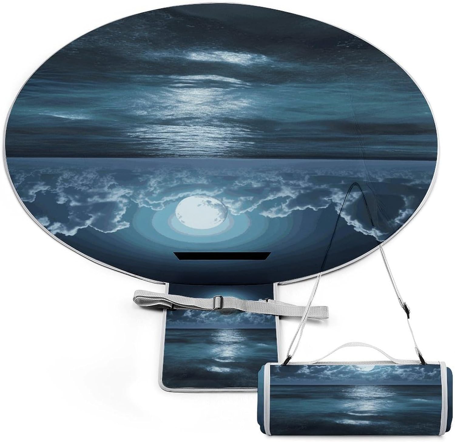 Sea and Moon Picnic Mat Lightweight Waterproof Picnic Blankets Extra Large Picnic Outdoor Blankets Foldable Sandproof Beach Blanket for Park Beach Camping Courtyard 58.3''x58.3''