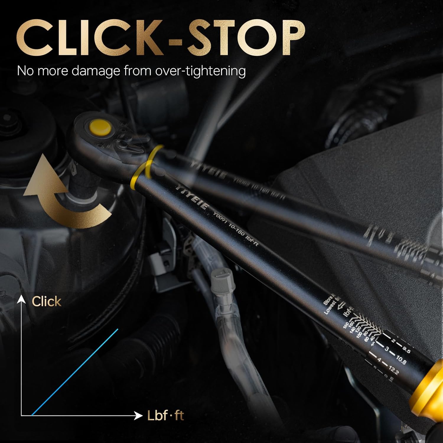 Torque wrench in use, showing the 'Click' indication