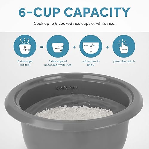 Vista 6 de Arrocera AROMA, 3 tazas (sin cocinar) / 6 tazas (cocidas), olla arrocera pequeña, cocedor de avena, sopero, mantenimiento automático de calor, 1.5