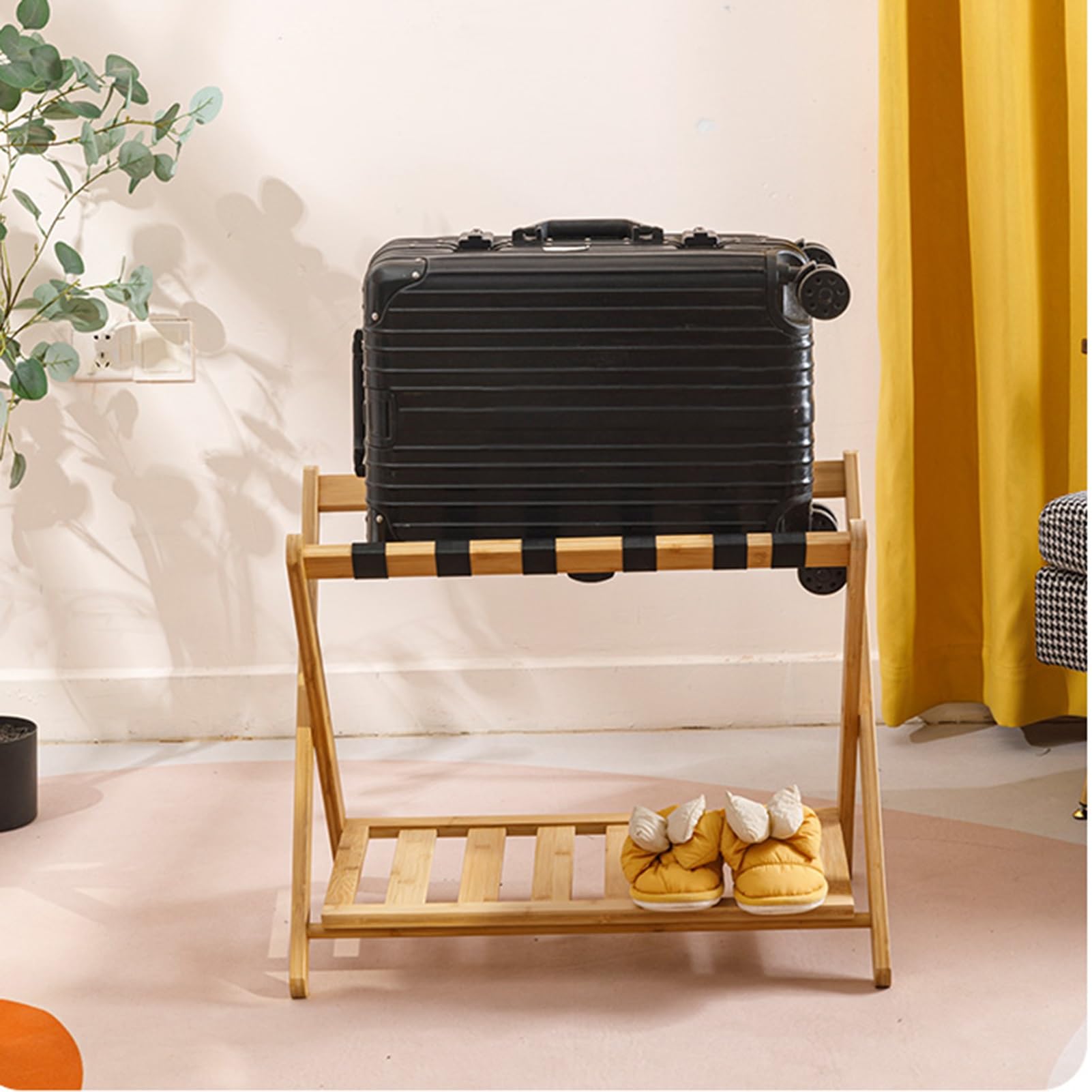 Portaequipajes plegable con compartimento de almacenamiento, soporte para maleta que ahorra espacio para hotel, habitación de invitados y hogar