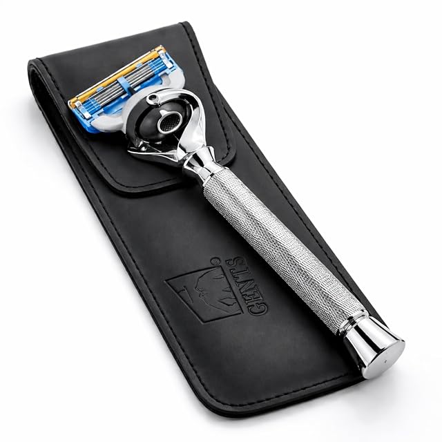 Flex Ball Handle Shaving Razor All Chrome Long Handle Razor with Flex Pivot Technology Diamond Knurled Grip for