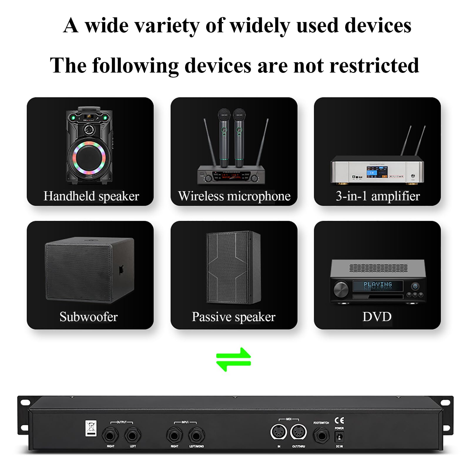 Ecualizador De Procesador De Audio, Procesador DSP De Reverberación Digital, Procesamiento De Señal Programable De 24 bits, 99 Programas Preestablecidos, Memoria para 199 Efectos De Sonido