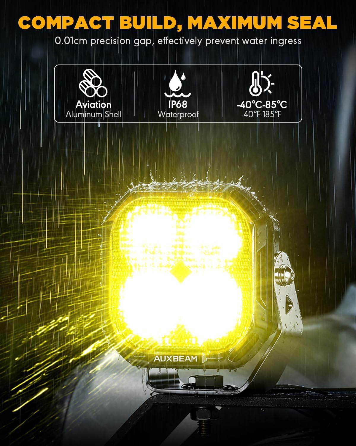 Auxbeam 3 Inch LED Pods 7 RGB Colors Gradient Cycle, 116W Flood Beam Offroad Ditch Lights for Truck ATV UTV Off-Road Driving, Color Play Series with Amber & White Covers, 2 Year Warranty