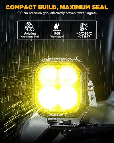 Miniatura 5 de Auxbeam Luces LED todoterreno de 3 pulgadas, serie Play de color 7 colores RGB, luz LED de cápsula de 12960 lm con cubiertas blancasámbar, haz de