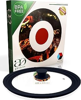 Universal Frying pan Lids for Pots and Pans, Silicone Lids Cooking Pan Set Cover for cast Iron Skillet with Lid and Fry pan - Tempered Glass Cookware with Heat Safe Knob and Rim 20,22,24cm-Black