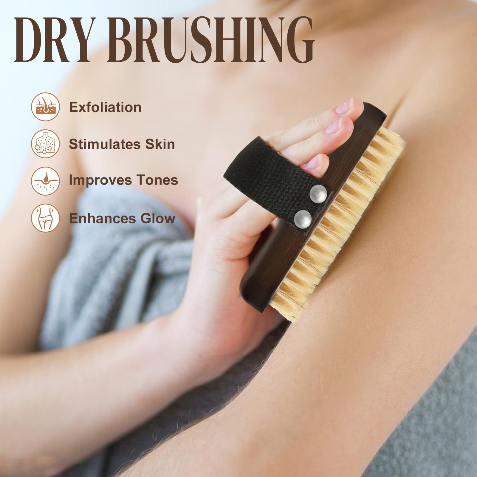Body Brush Lymphatic Drainage, Azymi Bath Brush Natural Thick Bristles Exfoliates Dead Skin, Detoxifies - Image 4