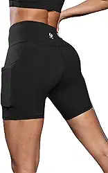Short feminino de corrida para treino com bolsos profundos, cintura alta, controle de barriga, ioga, academia, elastano, Preto, M