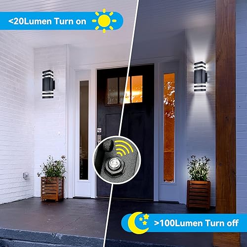 Miniatura 4 de Lámpara de pared con sensor de anochecer a amanecer, luces LED cuadradas hacia arriba y hacia abajo, moderno aplique de iluminación exterior para