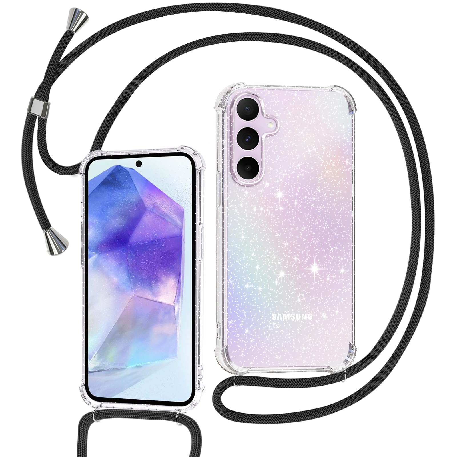 Coque IPhone 17 Pro Max Avec Cordon - Paillettes Glitter Transparent, TPU Souple, Chaîne Réglable Amovible