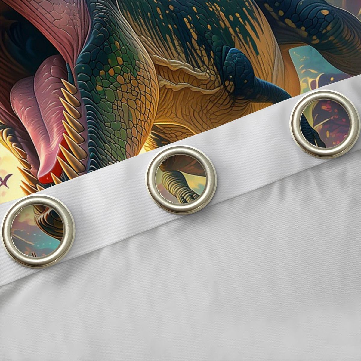 Castle Fairy Kids Dino Blackout Curtains for Kids Bedroom Dinosaur Window Drapes Ferocious Wild Animals Window Treatment Green Purple Windows Curtains 2 Panel Sets 38" Wx45 L