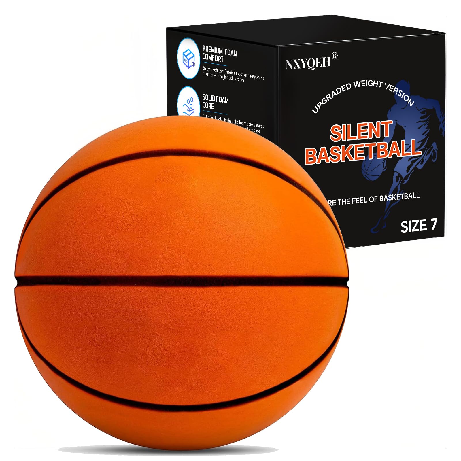 Silent Basketball Size 7 - Non-derforming Package, New Upgraded Weight 600g Grooved Airless Indoor Basketball, Silent Training Ball High Bounce for Quiet Dribbling and Indoor Training