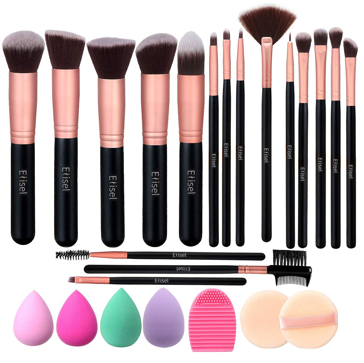 Elisel Makeup Brush Set, 17 Pcs Makeup Brushes with 4 Makeup Sponge Blender 2 Makeup Powder Puff 1 silicone brush cleaner Make Up Brushes Kit (Rose Gold 17) : Beauty & Personal Care
