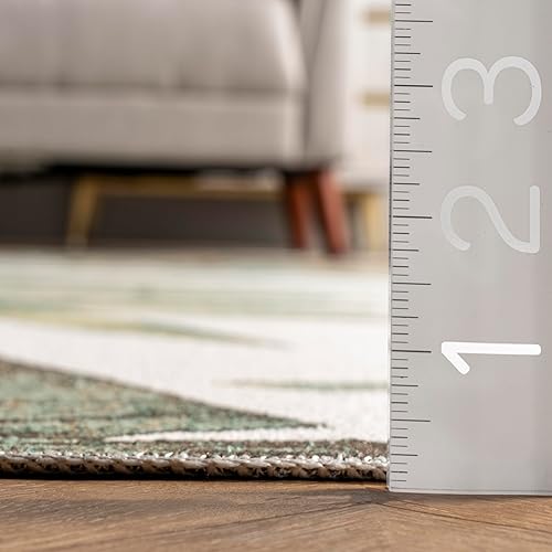 Miniatura 2 de nuLOOM Elen - Alfombra lavable a máquina con hojas naturales, 2 pies 6 pulgadas x 6 pies, color verde oliva