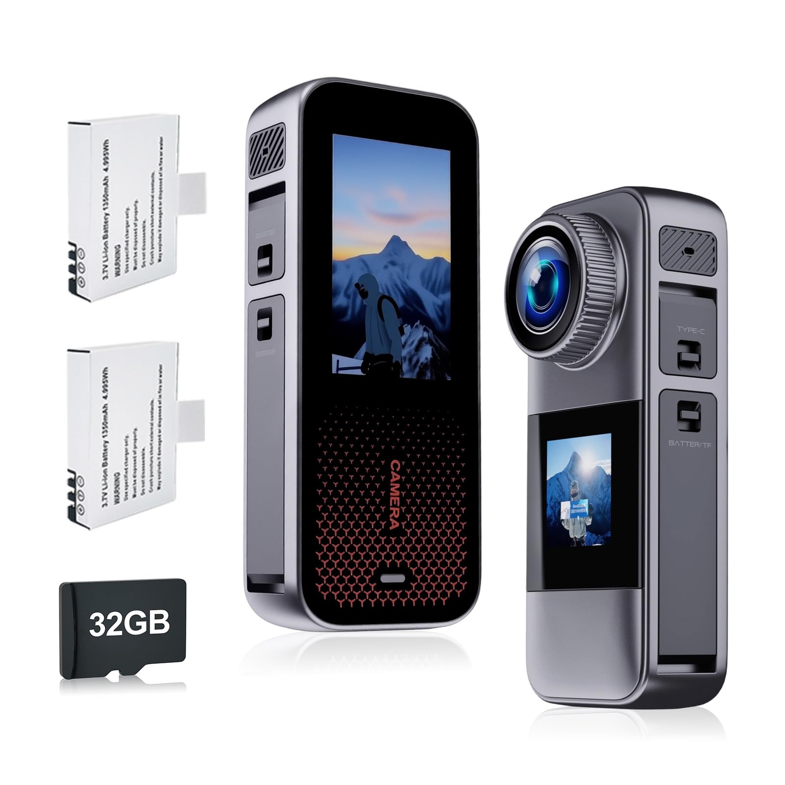 Jadfezy Dual Action Cam met 32G-kaart, helmcamera, onderwatercamera met
