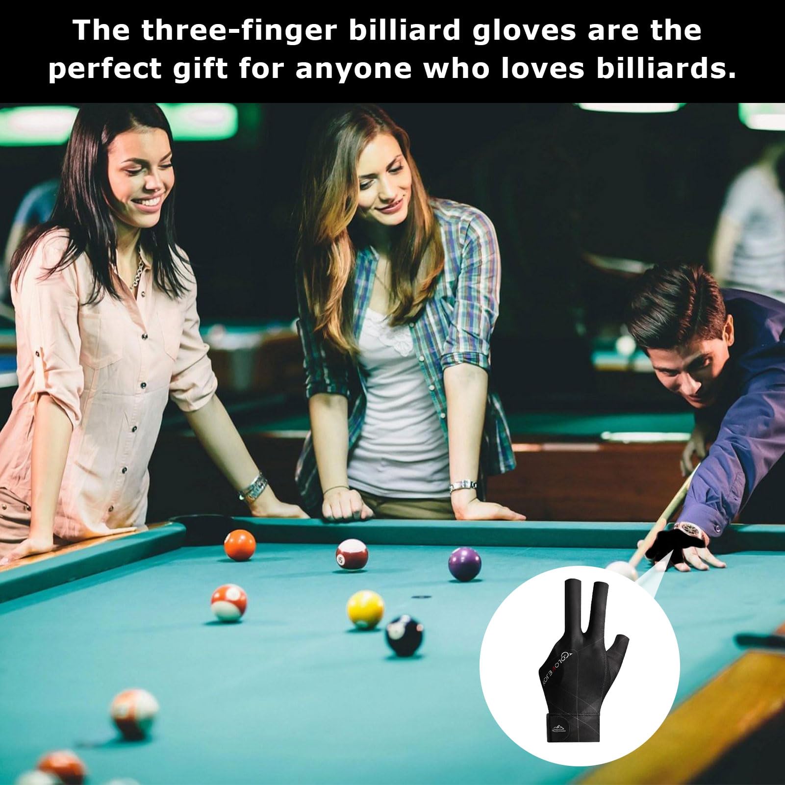 SOGHO Guanti da biliardo professionali regolabili traspiranti per giochi carom Snooker Nero