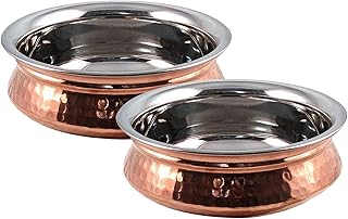 Set of 2 - Copper Stainless Steel Tableware - Dishes Serving Bowl Indian Handi Set copper bowl set for Cereal, Soup, Cooked Food Party Serve ware - Dia 5 Inches