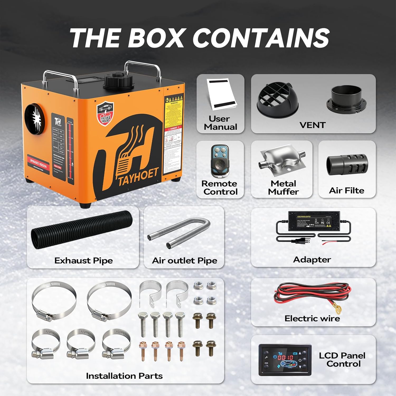 9L Diesel Heater, 12V/24V/110V 8KW Portable Diesel Heaters with LCD Switch, Remote Control for Camping, RV, Garage, Car, Tent, Boat Heater, Orange