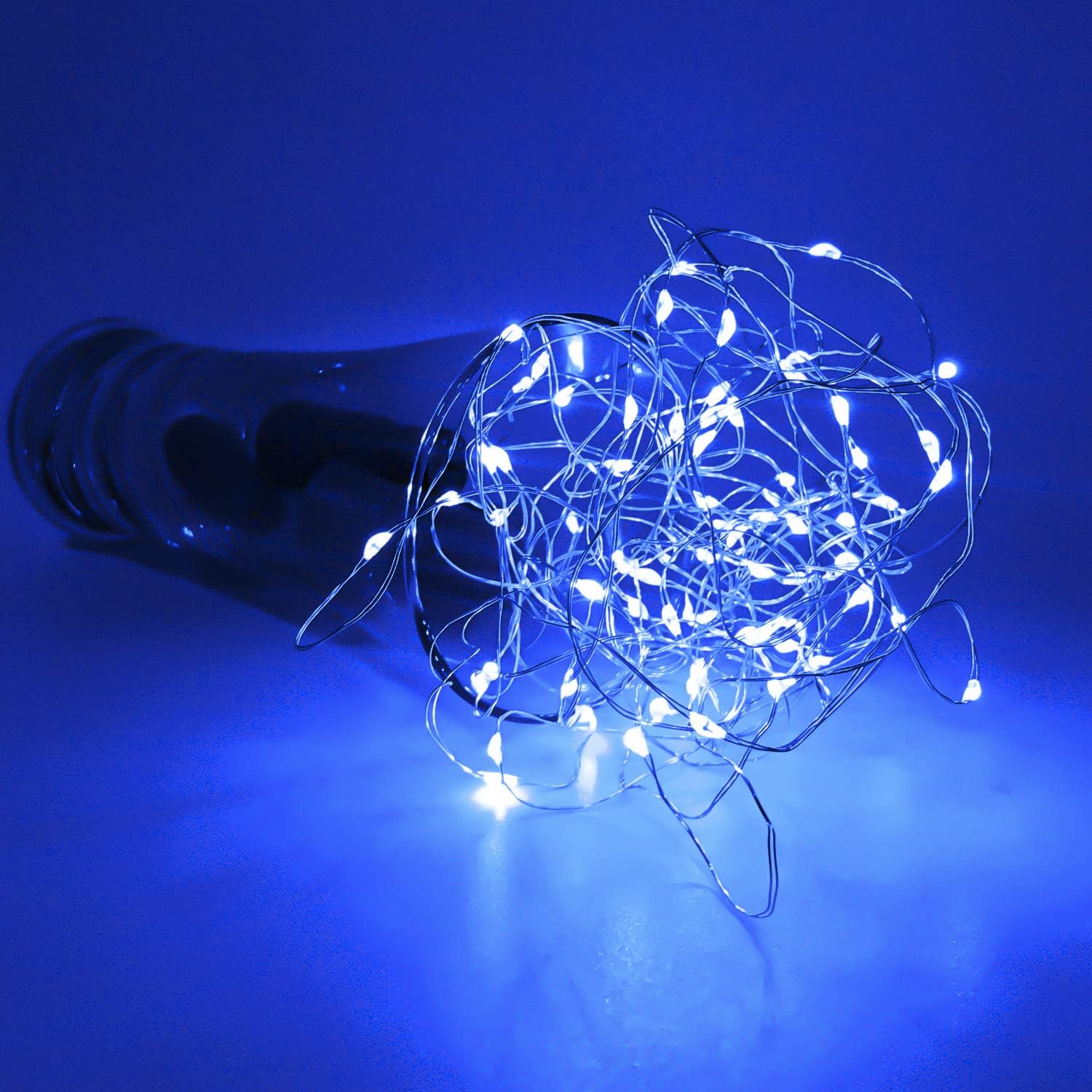 PheiLa 10 Pack Wine Bottle Lights with Cork Christmas Lights Battery Operated Wine Cork Blue Lights Waterproof 3.3ft Silver Wire Fairy String Light for Jar Party Wedding Bar Christmas Decoration