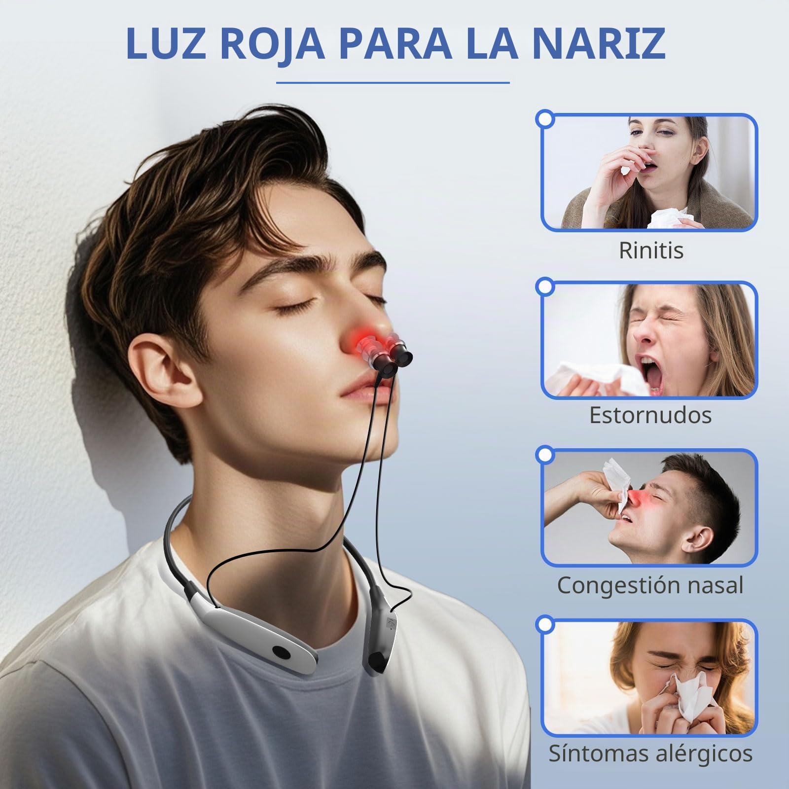 Terapia de luz roja para oídos, dispositivo de terapia de luz roja 2 en 1, dispositivo portátil de alivio de tinnitus de luz roja con tres pares de tapones para los oídos