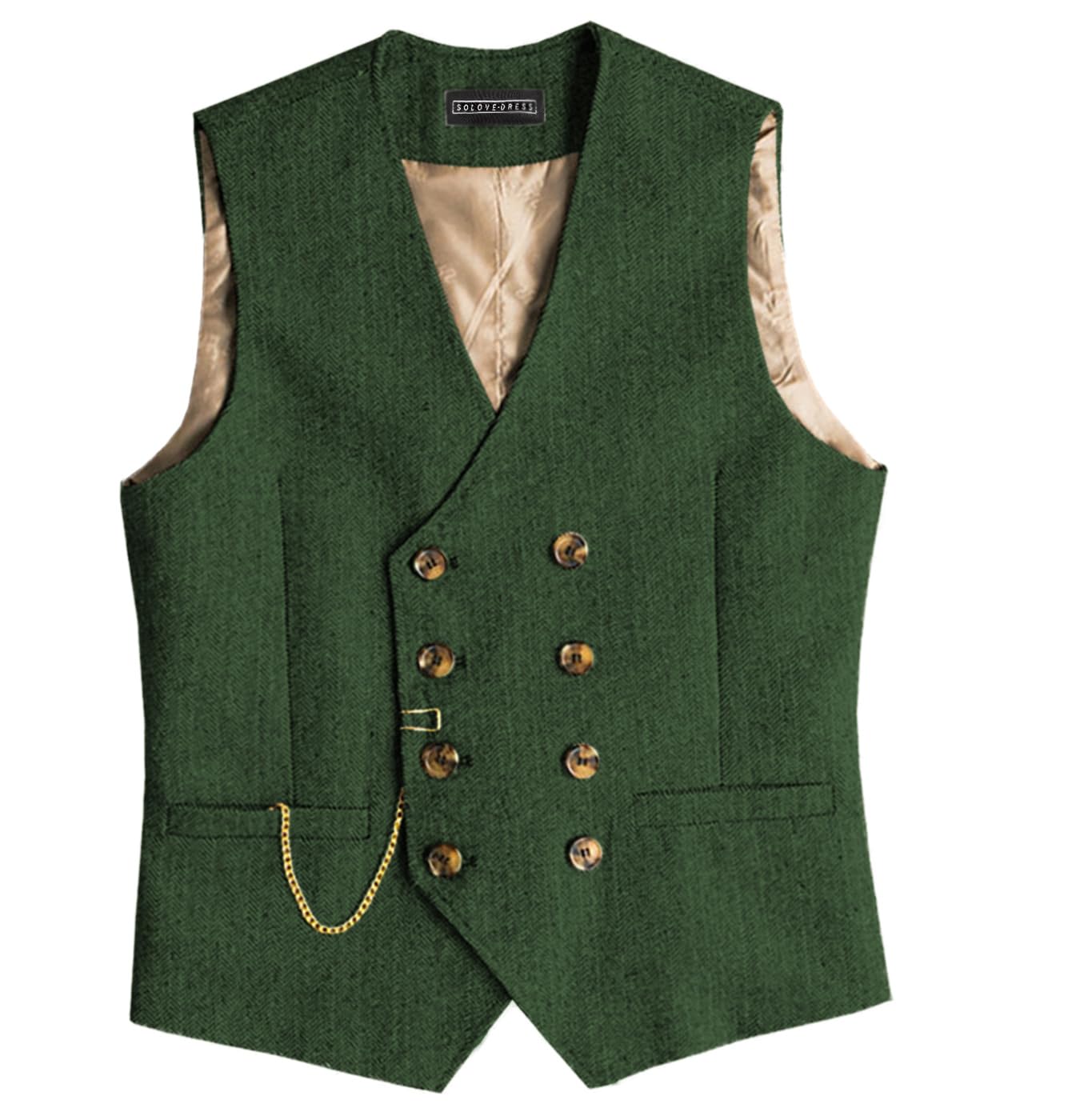 Solovedress Men's Green Classic Vintage Suit Waistcoat Double Breasted Suit Vest For Wedding And Party(,Xs)