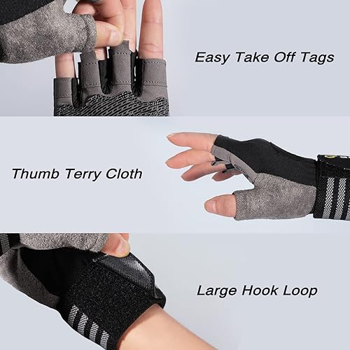 Miniatura 5 de Guantes de entrenamiento con soporte para muñeca para hombres y mujeres, guantes de levantamiento de pesas, antideslizantes, acolchados, sin dedos,