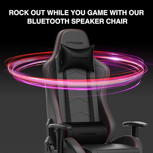 Miniatura 45 de Silla para videojuegos GTRACING con reposapiés y altavoces Bluetooth, silla de escritorio de oficina robusta, GT890MF en color rojo Rojo