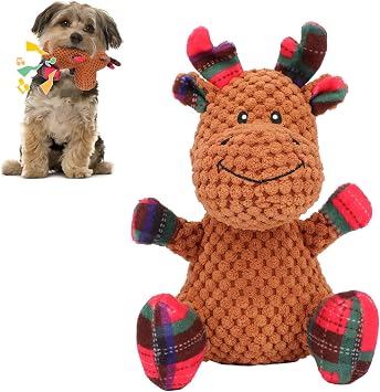 Rypet Christmas Reindeer Plush Toy, Squeaky Stuffed Dog Toy for Dogs
