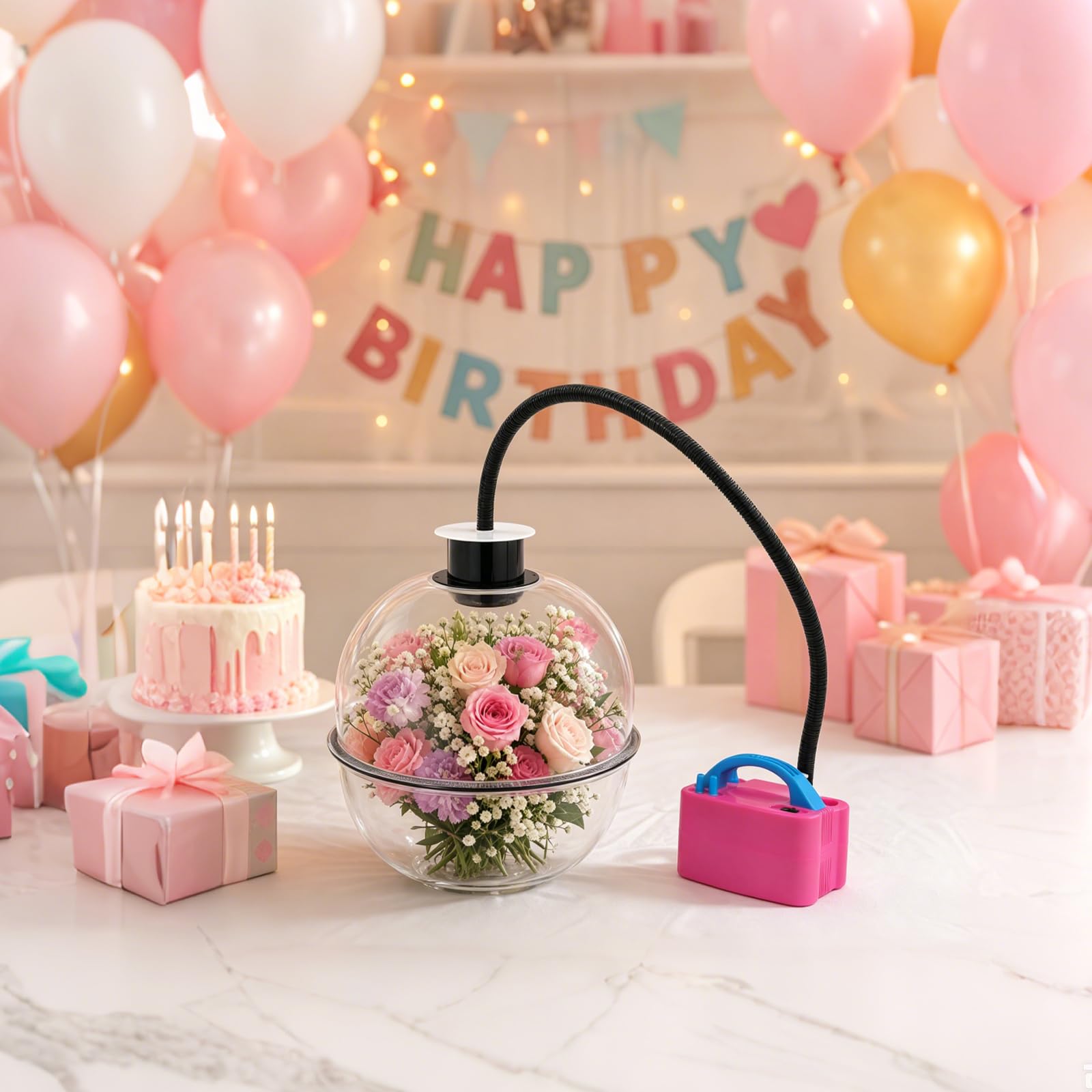 Ballon Füllmaschine Set Balloon Stuffing Machine mit Luftballonpumpe Elektrisch 230V & Manuell Aufweitungszange Ballon Expander Werkzeug Ballonfüllmaschine Luftballon Maschine mit 3 Einfüllöffnung