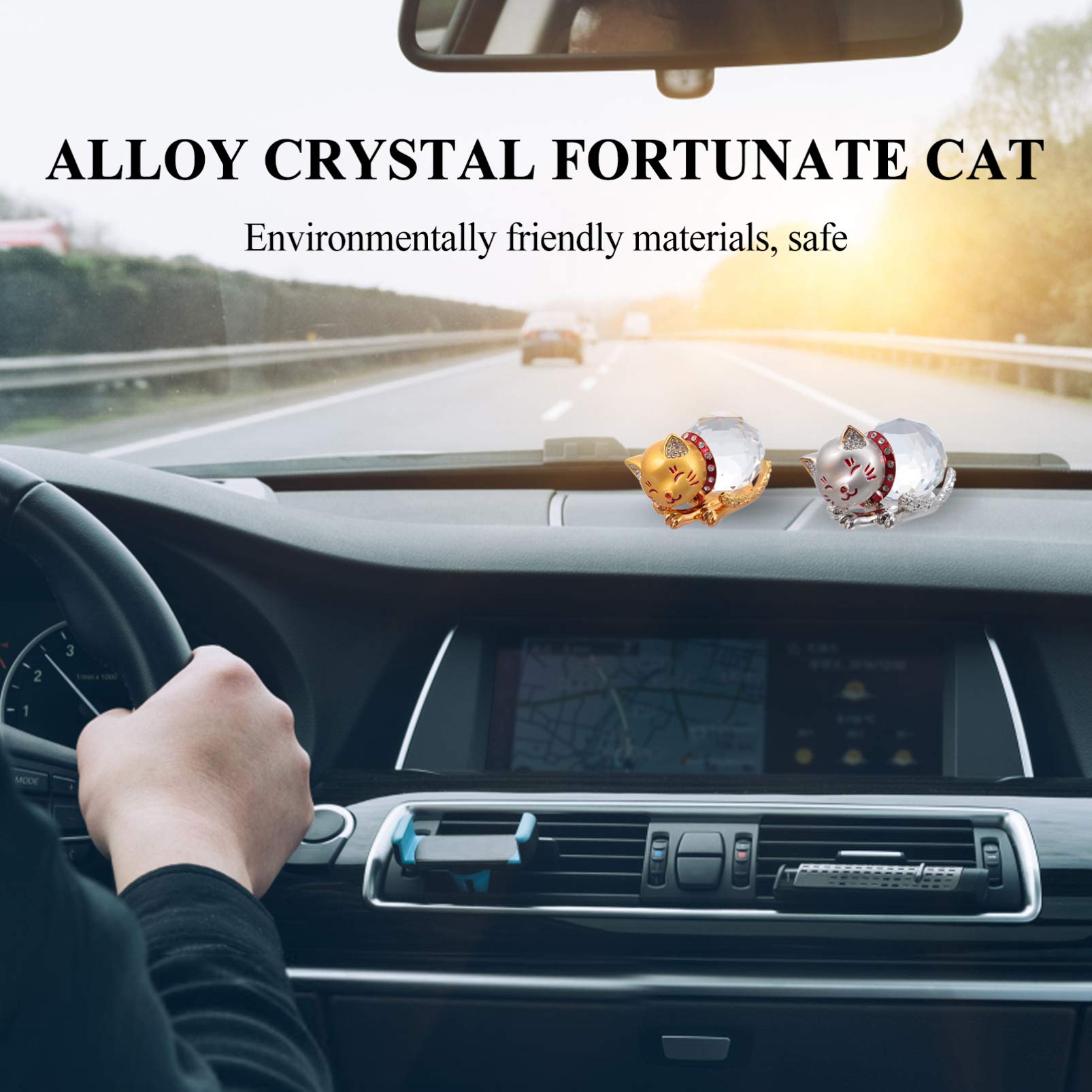 ifundom Ornamento es Estatuilla de Gato de La Suerte de Maneki Neko de Cristal para Decoración de Coche de Cumplea?os de Bodas 2 Piezas Decoración De Escritorio