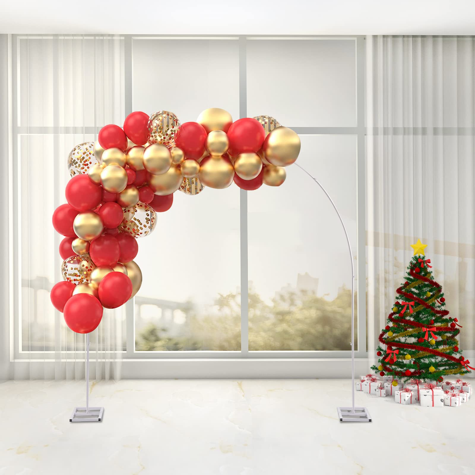 Ballonbogen aus weißem Metall, dekorativer Ständer, 2,3 m, wiederverwendbar | Lackiertes Eisen, 0,7 mm, 2,3 x 2,3 m, stabile Basis 25 x 50 cm, einfache Montage, zerlegbar, wiederverwendbar, Hochzeit