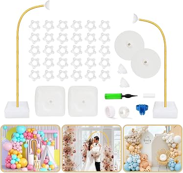 Bazen 8.2ft & 6ft Balloon Arch Kit Free Bending Shape Half Balloon Arch Stand with Base Floor Balloon Garland Stand Arch Frame Backdrop Stand for Wedding Baby Shower Birthday Yard Lawn Decorations