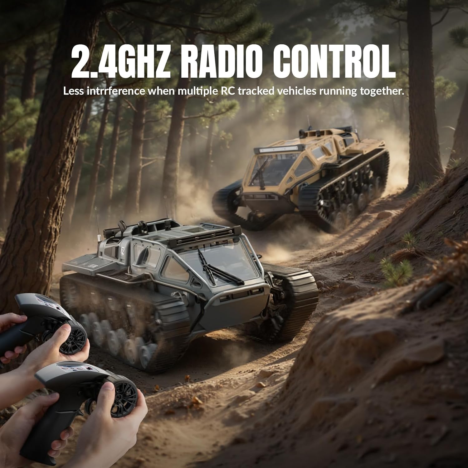 RACENT 1:16 RC Tank Remote Control Tank Off-Road RC Truck 4WD RC Crawler 360°Rotating Drifting Car with 2 Batteries