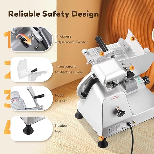 Miniatura 5 de Moongiantgo Rebanadora eléctrica comercial de carne, 8.7 pulgadas de bajo ruido y queso de carne congelada con hoja de acero al carbono, rebanadora