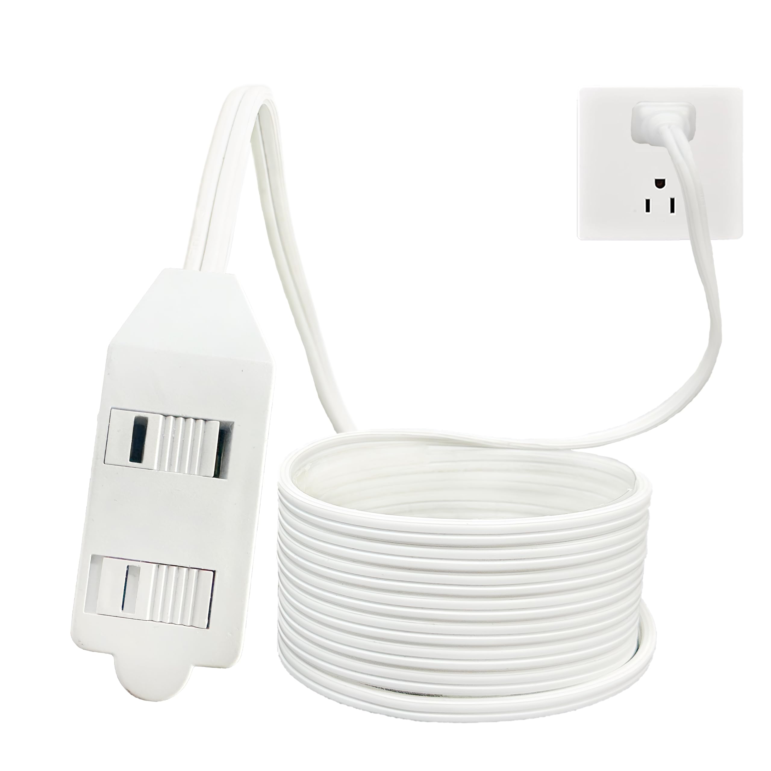 HONDERSON 3-Outlets Flat Extension Cord, Power Strip with Safety Covers, UL Certified 16/2 SPT-2 Outlet Extender, 2 Prong 16 Gauge 6FT White Indoor