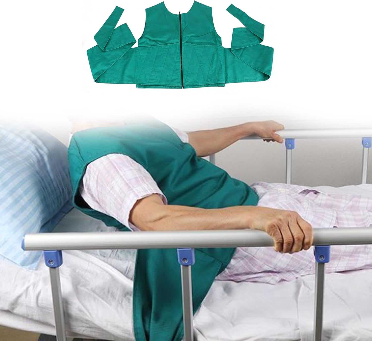 Restraint Vest for Bed or Wheelchair,Anti Fall Waist Strap for Elderly Dementia Patients,Bed Restraint Waist Vest Zipper Style (Green L)