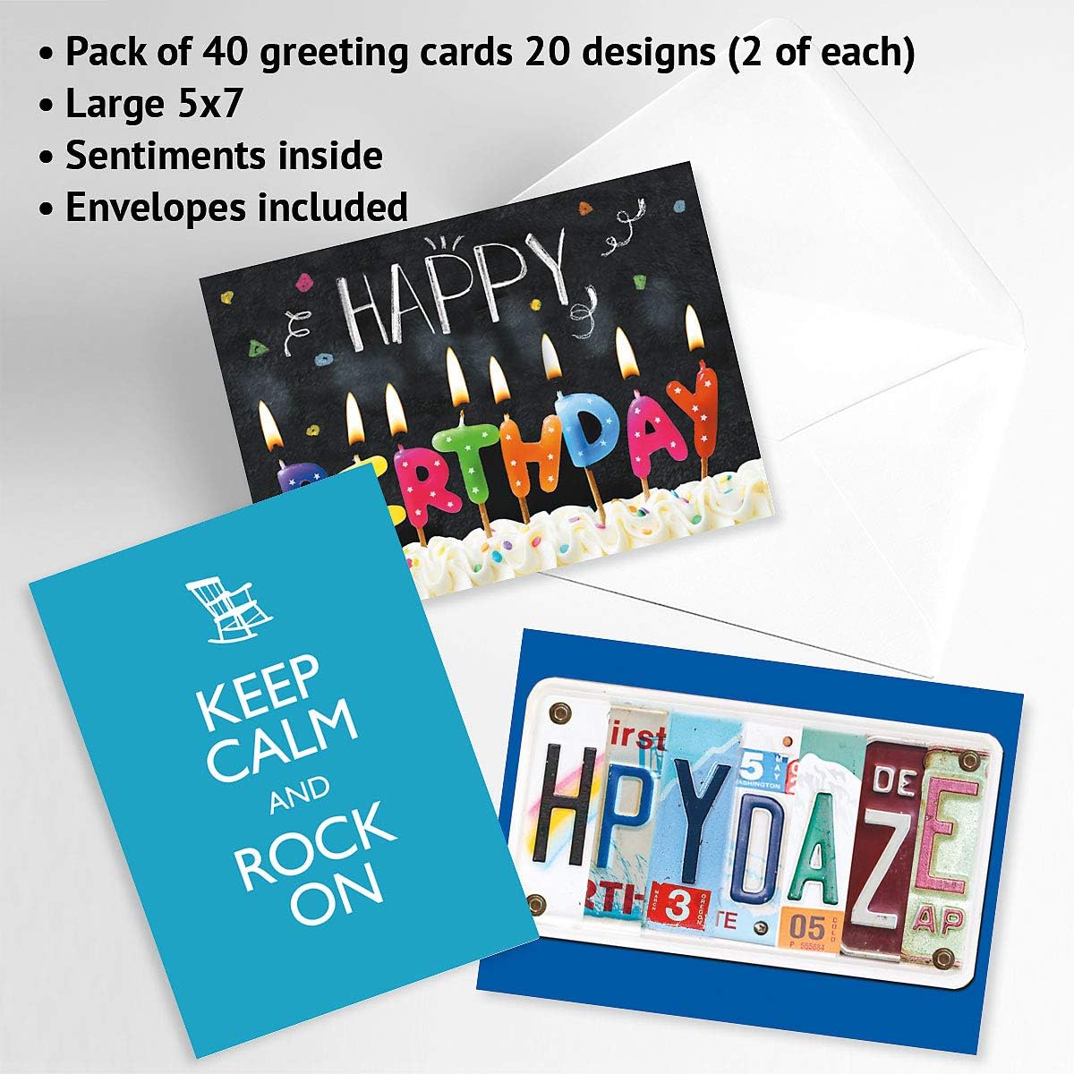 Current Mega Birthday Greeting Card Value Pack - Set of 40 (20 Designs), Large 5" x 7", Birthday Cards with Sentiments Inside, White Envelopes