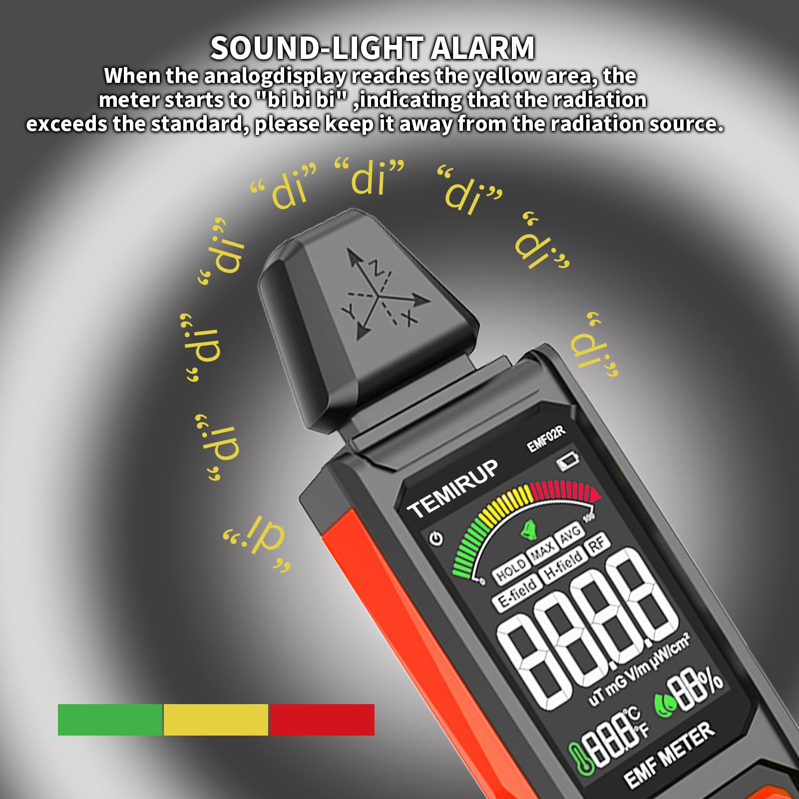 Detector de radiación 5 en 1 EMF, detecta campo eléctrico, magnético y de radiofrecuencia con temperatura humedad, lector EMF recargable para el hogar y caza de fantasmas