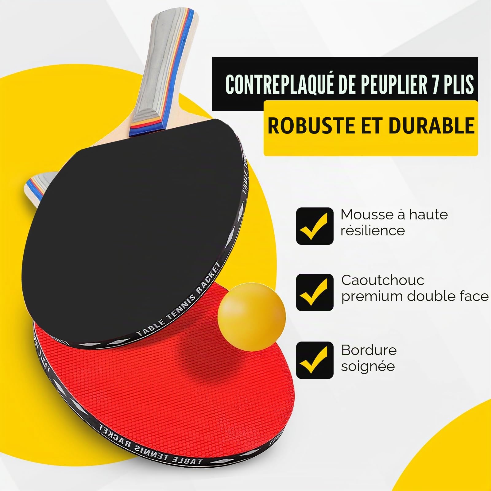 Set de Tennis de Table, Raquettes de Ping-Pong | avec 2 Raquettes, 3 Balles Mate, 1 Sac pour Loisir, Entraînement, Amateurs