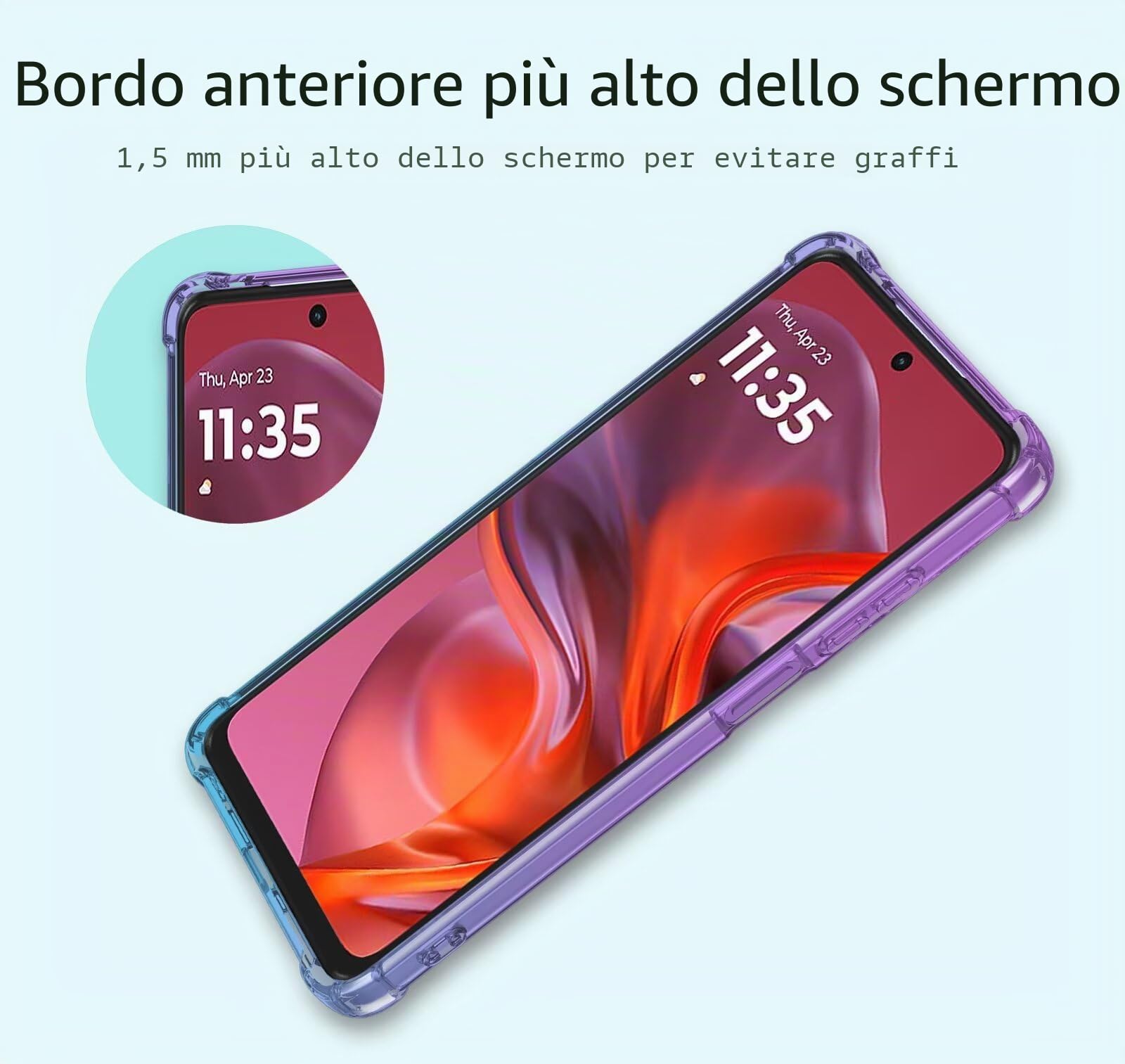 Kit Custodia Con Cordino Per Motorola Moto G05/E15 – Silicone Trasparente, Vetro Temperato E Pennino Inclusi