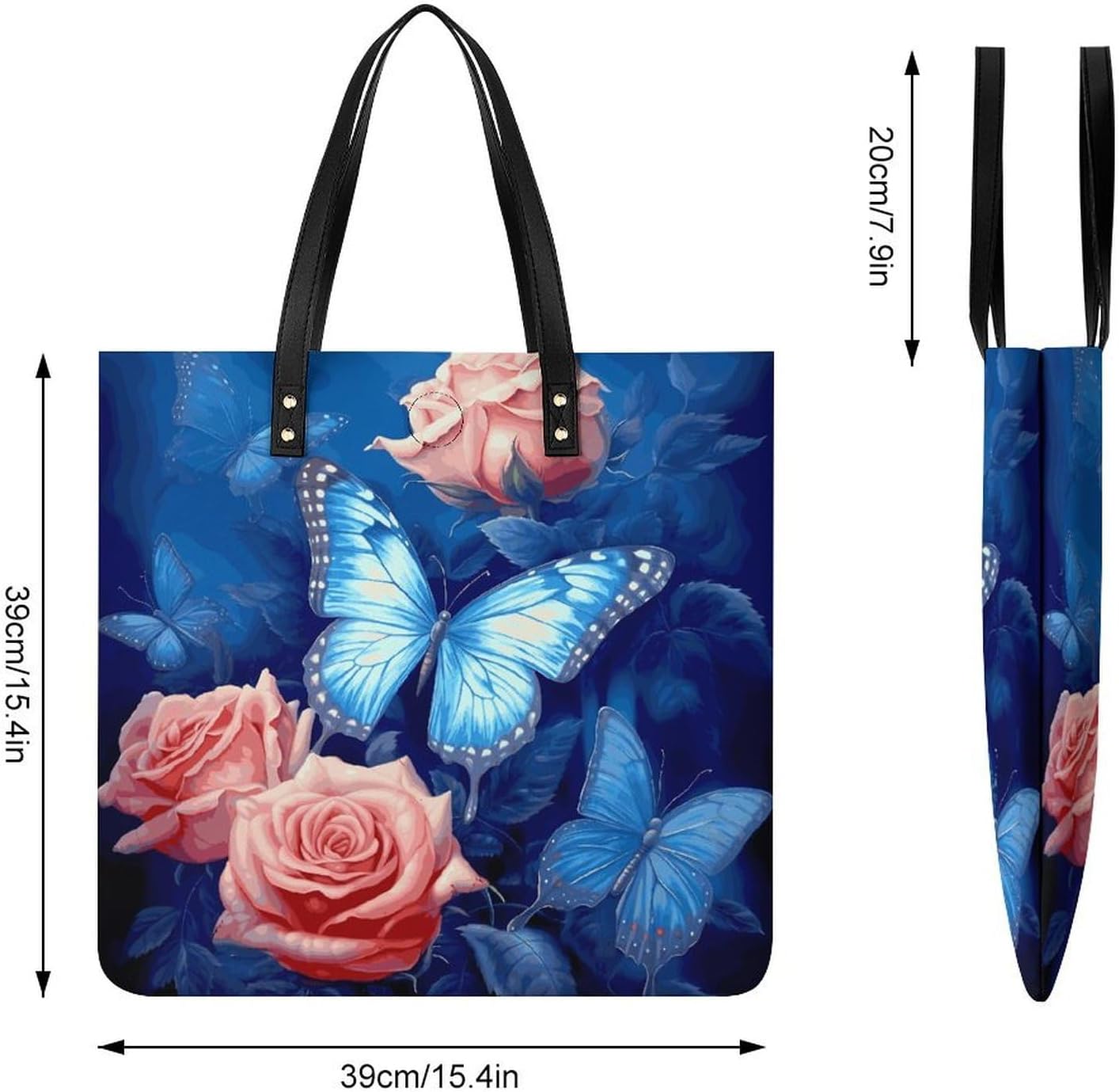 Butterflies on Roses Handbags Large Capacity, Tote Bag Stylish Slouchy, Shoulder Bags for Work Beach Travel And Shopping Grocery.