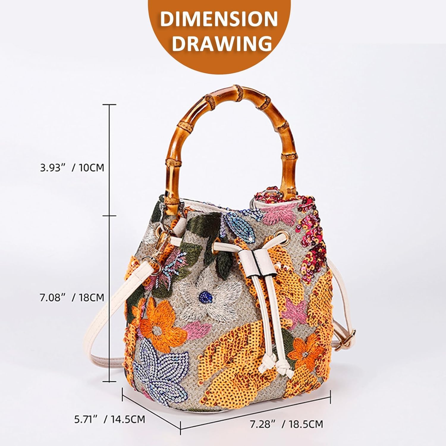 Crossbody Bags for Women, Beach Bag, Hand Embroidered Tot Bag, Bamboo carry handle Bucket bag, Bohemian Handbags Suitable for Vacation Travel Daily Matching - Image 4