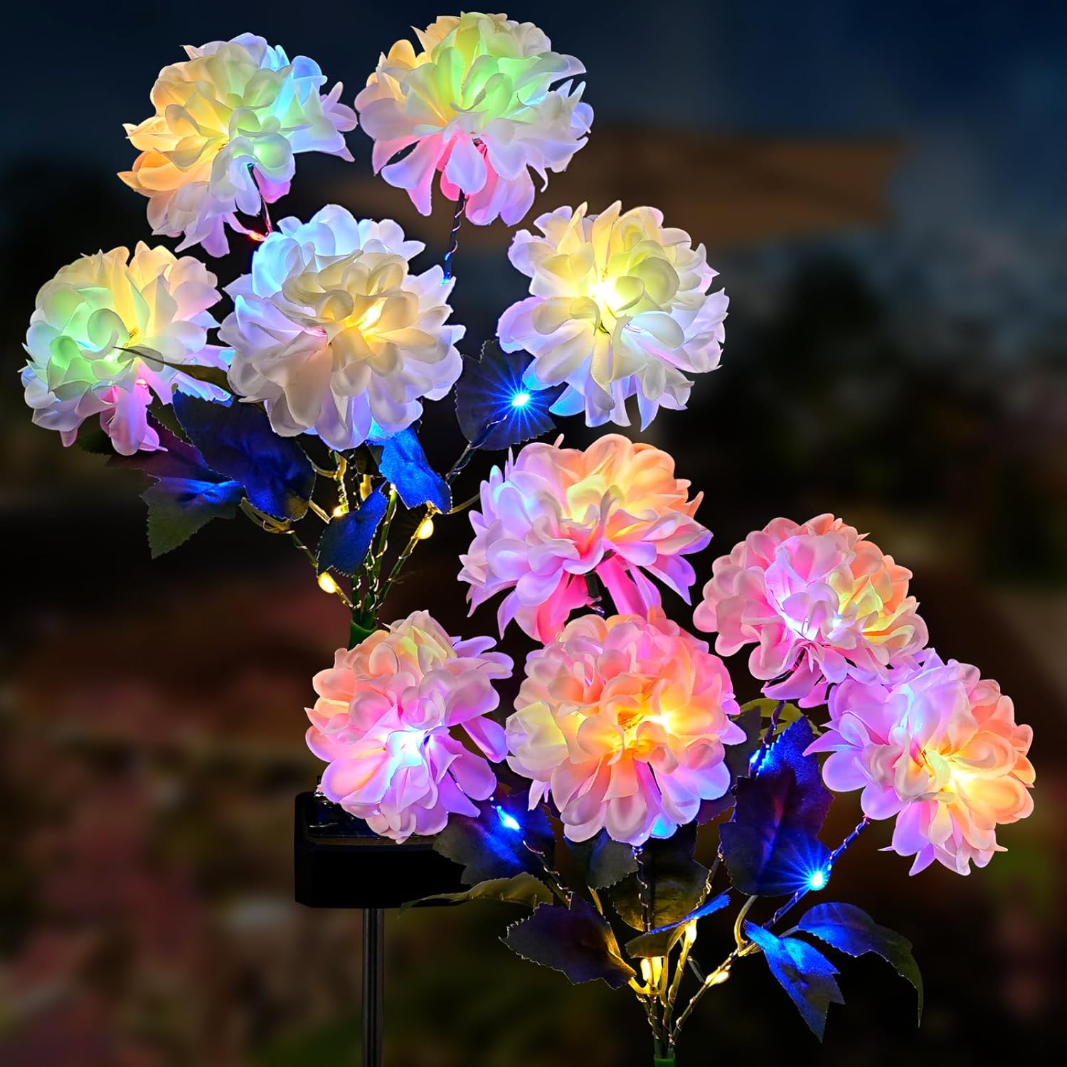 6 Pack Solar Garden Lights Outdoor, LED Colorful Waterproof Solar Powered Hydrangea Flowers Landscape Lights for Patio, Outside Yard, Pathway Decorative, Décor, Two Lighting Modes