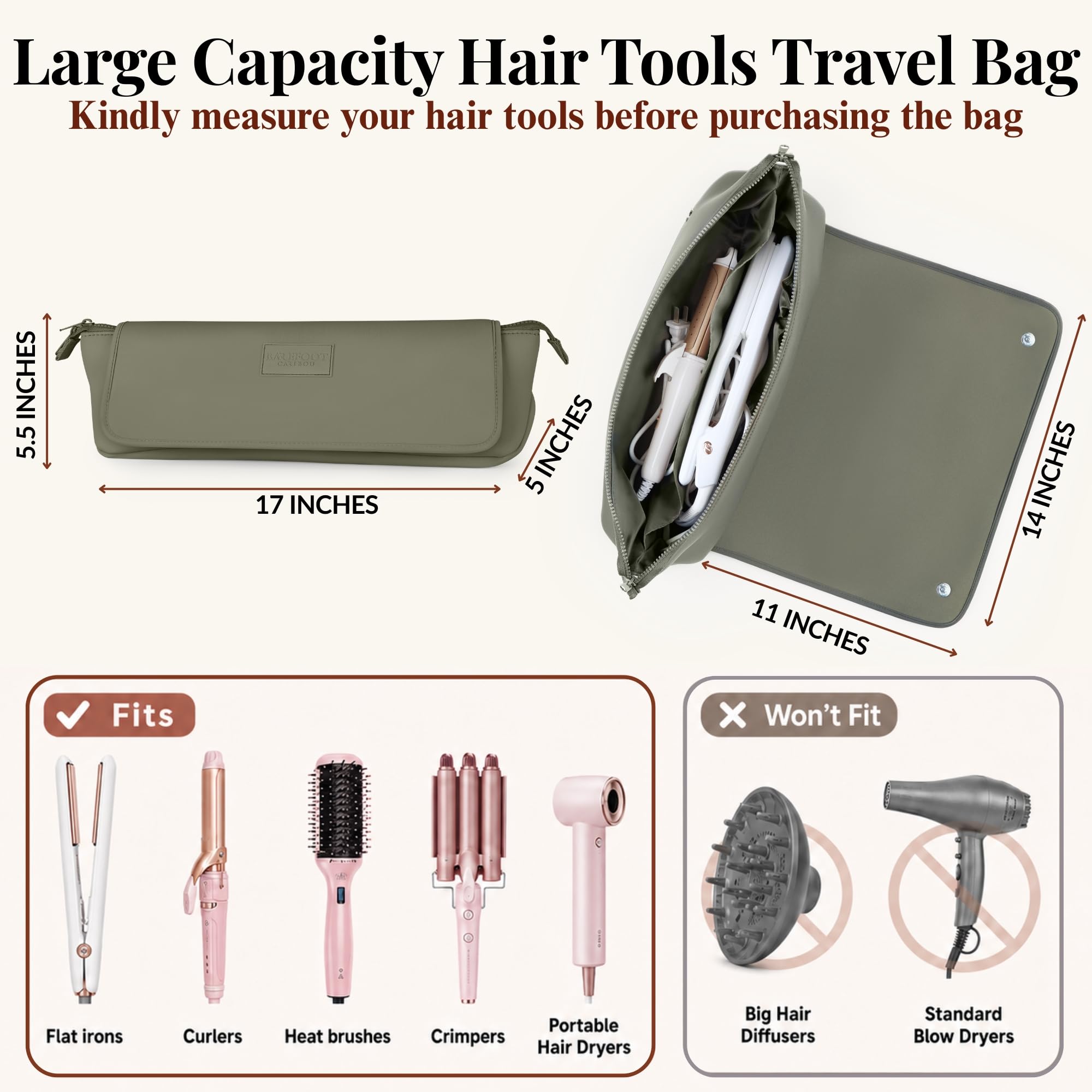BAREFOOT CARIBOU Hair Tools Reisetasche und hitzebeständige Matte, 43,2 cm