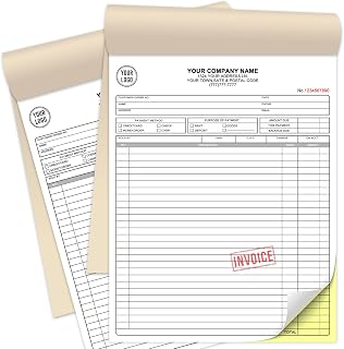 Custom Sales Invoice Personalized Carbonless NCR Forms with Company Name/Logo Personalized Invoice, Receipt Book, Work Sales Purchase Orders, Estimates, Quote Forms 8.5" x 11" - 2 Part(100 Sets)