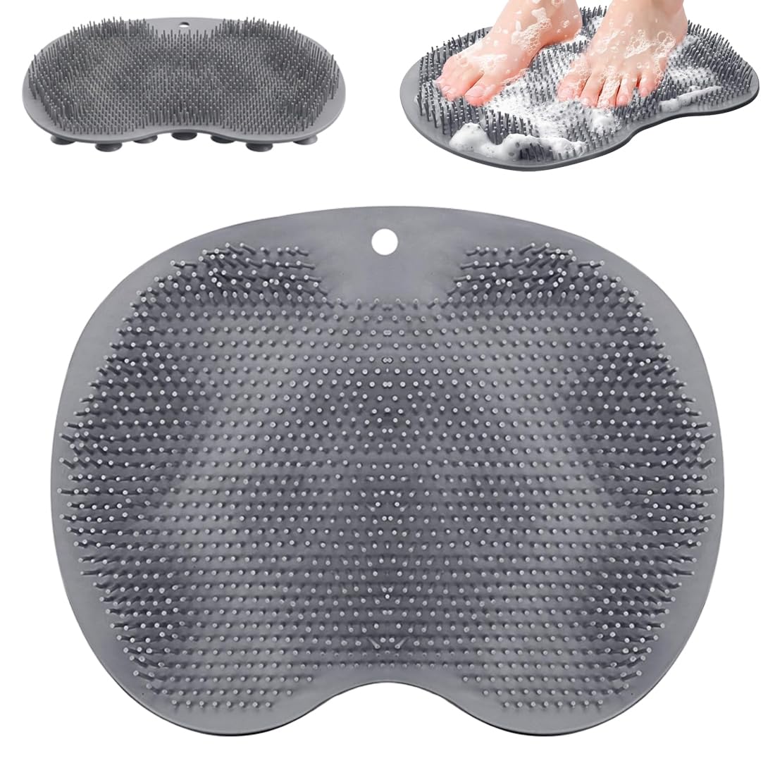 Massaggiatore Piedi e Schiena in Silicone per Doccia, Tappetino Lavapiedi con Ventose, Spazzola Esfoliante Antiscivolo per Cura Piedi e Relax, Grigio.