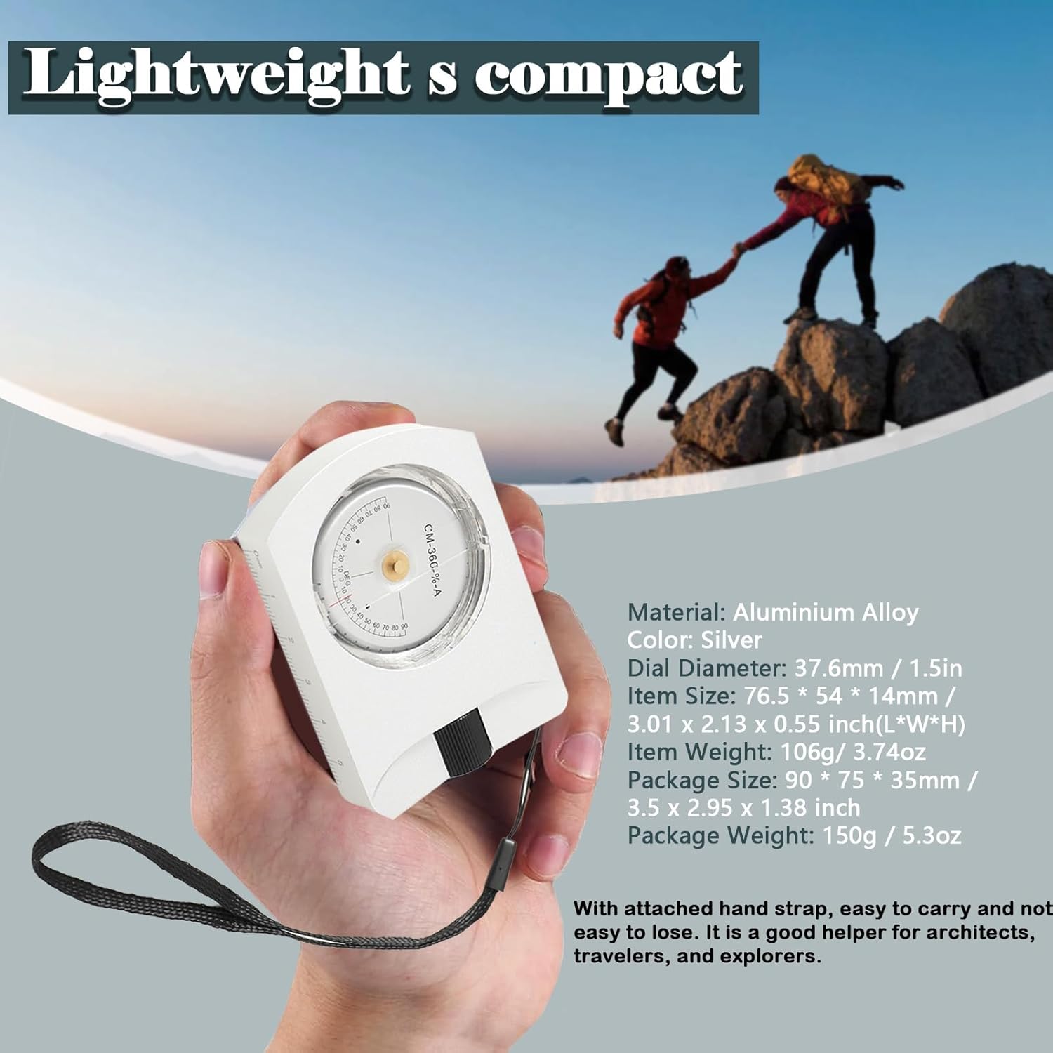 Pocket Aluminum Sighting Clinometer Slope/Height Measurement Tilt Level Meter Angle Finder Clinometer, Battery-Free Portable Handheld Clinometer