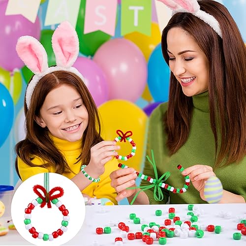 Miniatura 5 de Livder Kit de adornos de cuentas de Navidad, incluye 1000 cuentas de plástico rojo, verde y blanco, 60 tallos de chenilla, cinta de 64 pies para